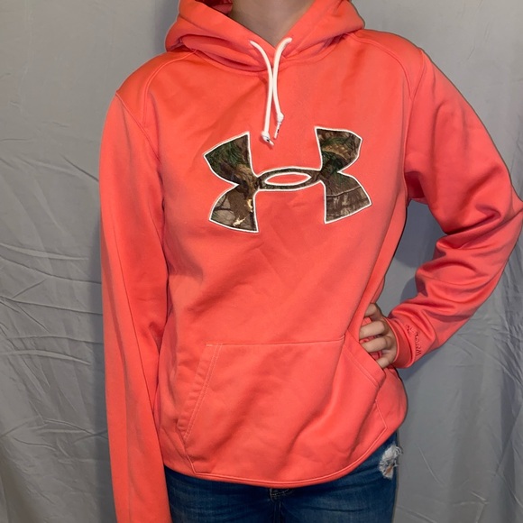Under Armour Tops - Pink Under Armour Hoodie with Camo Logo. Size Large